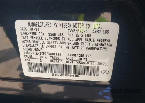 2024 Infiniti Q50 Sensory z USA, uszkodzony, nr VIN JN1EV7CP2RM601184